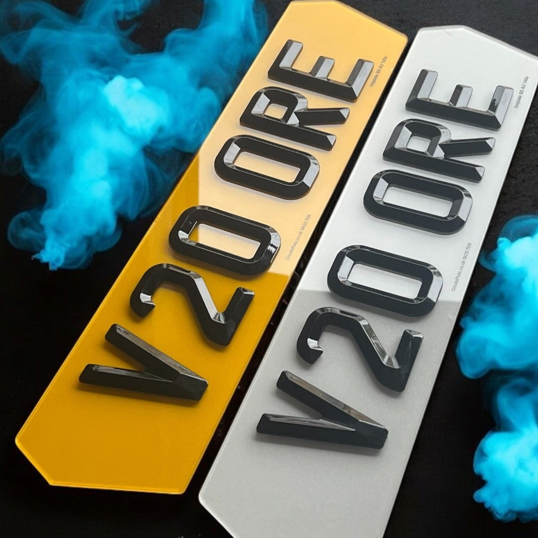 Short 5/6 Digit 4D Retro Lambo Hex Style Acrylic Premium Number Plates